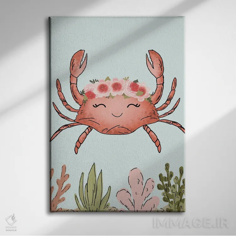 تابلو دکوراتیو خرچنگ با تاج گل اثر کیتی برایانت - نمای روبهرو روی دیوار