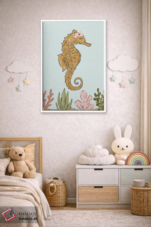 تابلو دکوراتیو اسب دریایی با تاج گل اثر کیتی برایانت - D3W