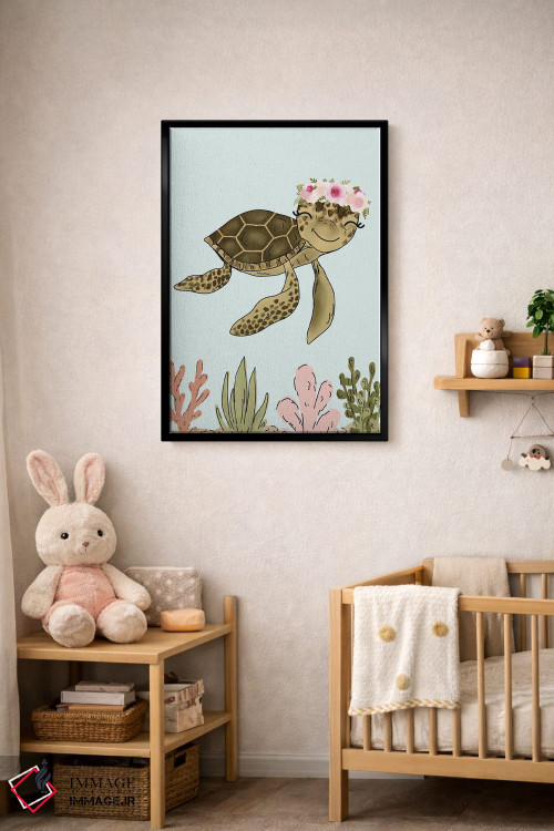 تابلو دکوراتیو لاک پشت دریایی با تاج گل اثر کیتی برایانت - D5B