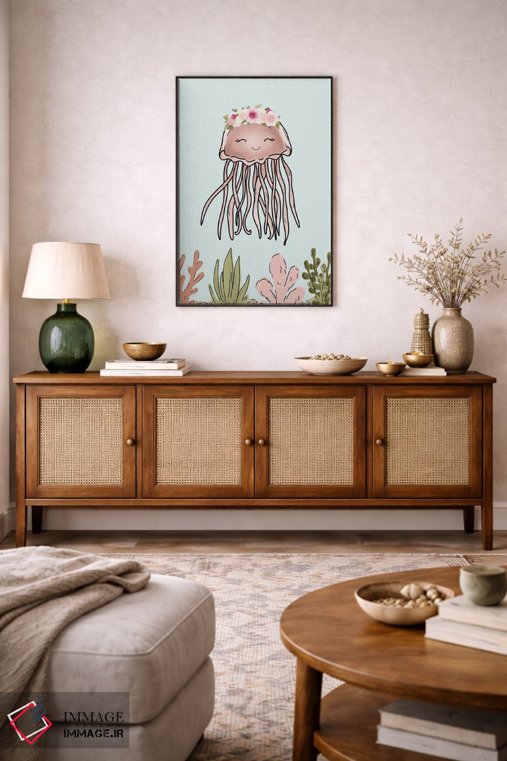 تابلو دکوراتیو عروس دریایی صورتی با تاج گل اثر کیتی برایانت - D6B