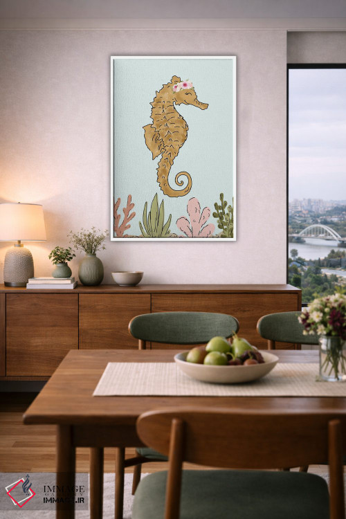 تابلو دکوراتیو اسب دریایی با تاج گل اثر کیتی برایانت - D6W