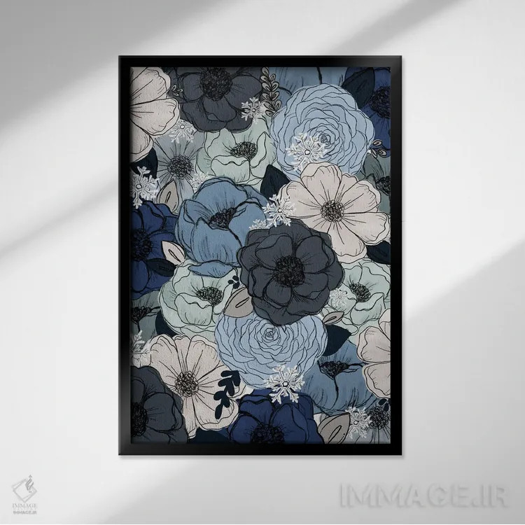 تابلو دکوراتیو گل های یخ زده اثر کیتی برایانت - نمای قابدار مشکی