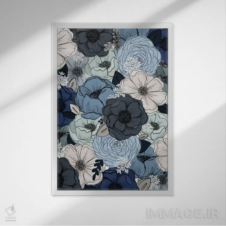 تابلو دکوراتیو گل های یخ زده اثر کیتی برایانت - نمای قابدار سفید