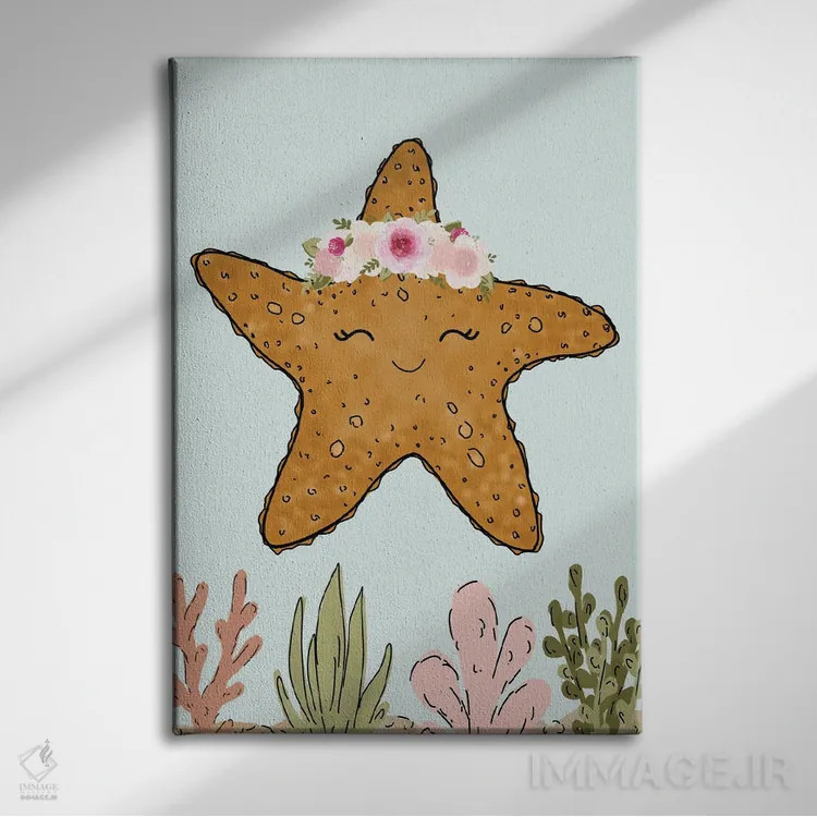 تابلو دکوراتیو ستاره دریایی با تاج گل اثر کیتی برایانت - نمای روبهرو روی دیوار