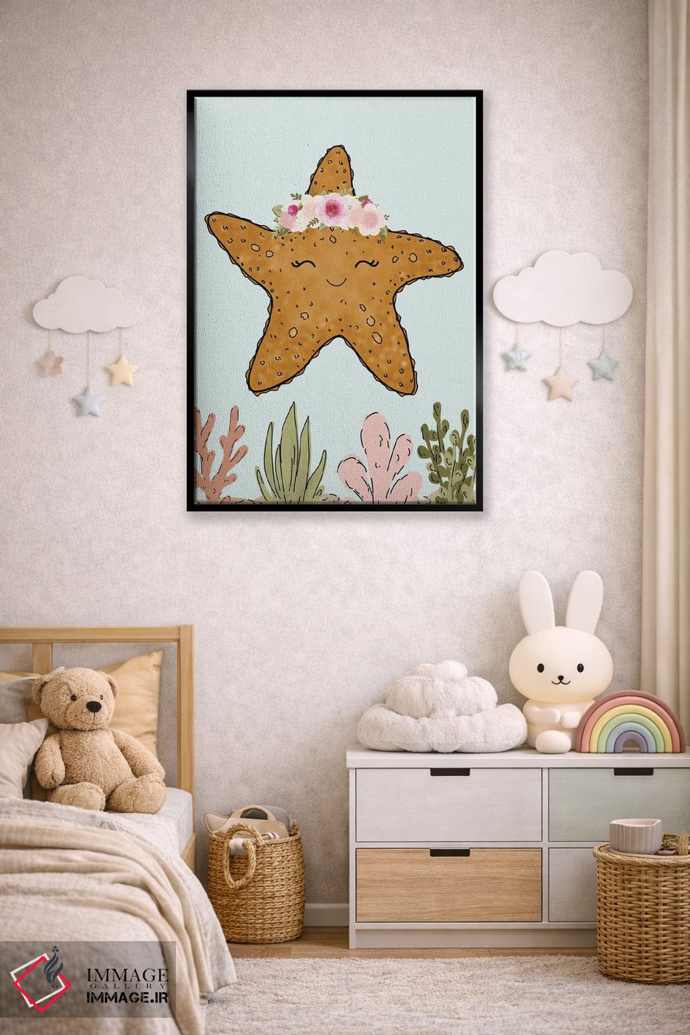 تابلو دکوراتیو ستاره دریایی با تاج گل اثر کیتی برایانت - D6B
