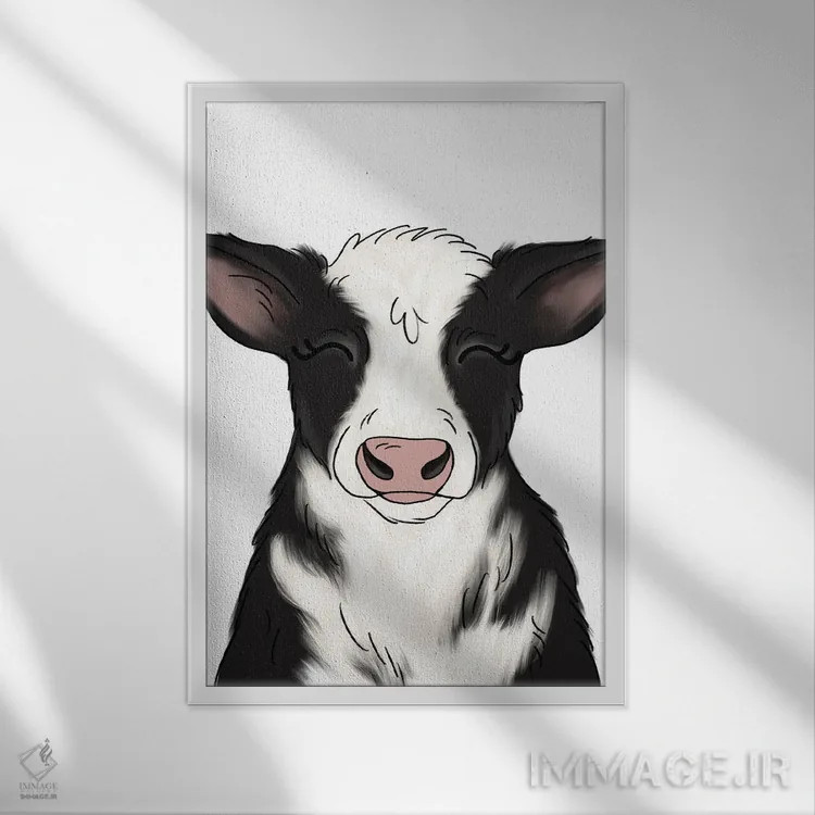 تابلو دکوراتیو گاو اثر کیتی برایانت - نمای قابدار سفید