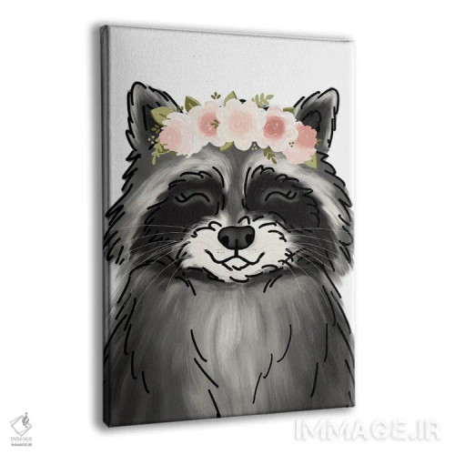 تابلو دکوراتیو راکون با تاج گل اثر کیتی برایانت - نمای پرسپکتیو محصول