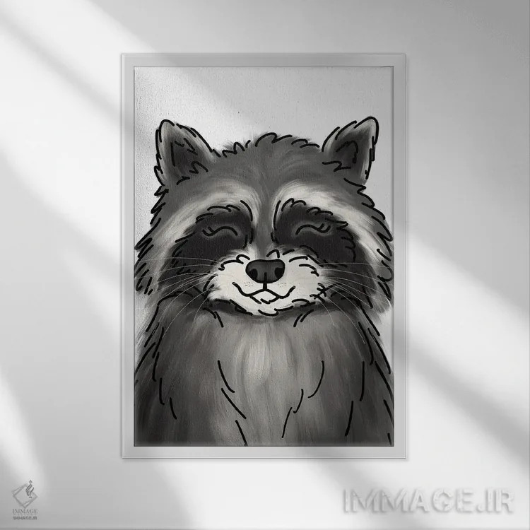 تابلو دکوراتیو راکون اثر کیتی برایانت - نمای قابدار سفید