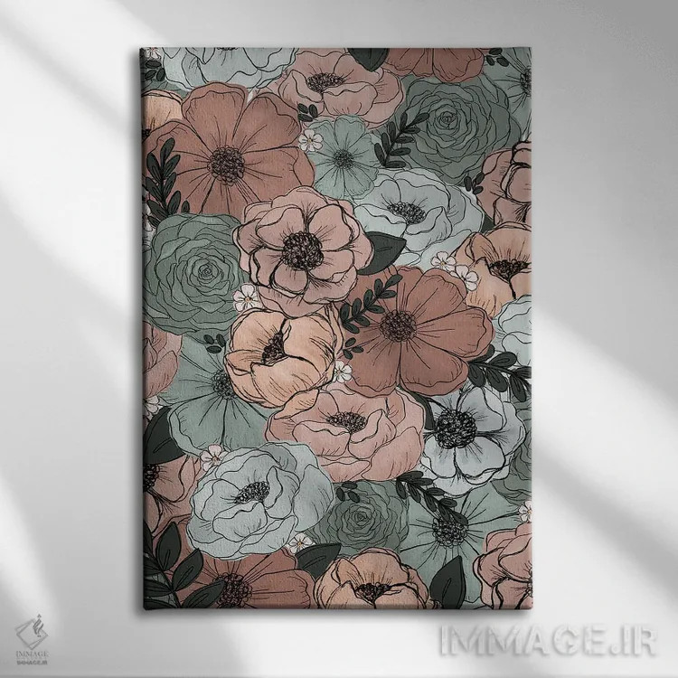 تابلو دکوراتیو گل های هلویی نعنایی اثر کیتی برایانت - نمای روبهرو روی دیوار