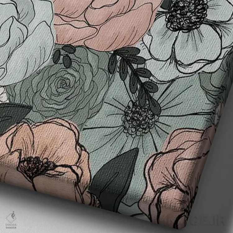 تابلو دکوراتیو گل های هلویی نعنایی اثر کیتی برایانت - نمای نزدیک بافت بوم