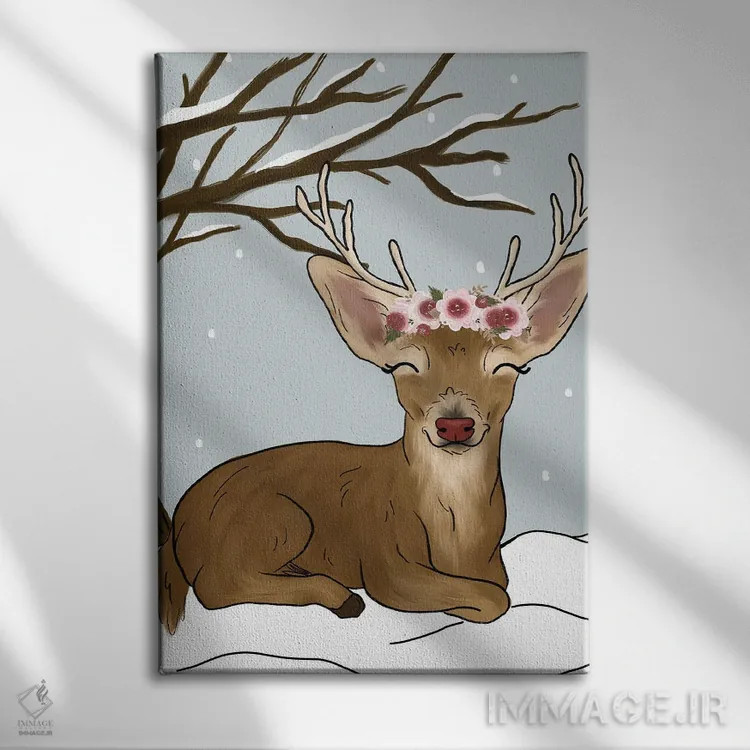 تابلو دکوراتیو گوزن کریسمس اثر کیتی برایانت - نمای روبهرو روی دیوار