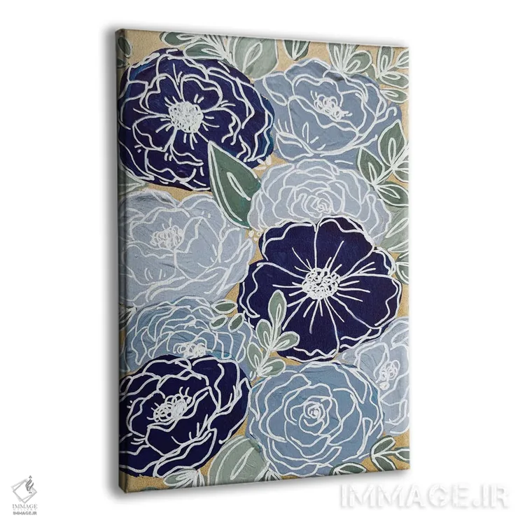 تابلو دکوراتیو گل های با خط آبی اثر کیتی برایانت - نمای پرسپکتیو محصول