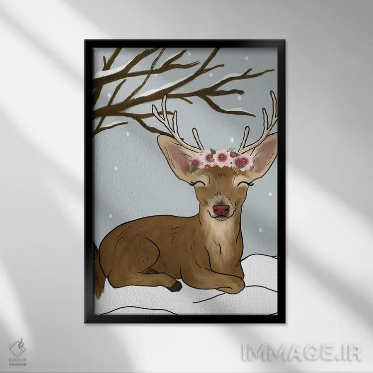 تابلو دکوراتیو گوزن کریسمس اثر کیتی برایانت - نمای قابدار مشکی