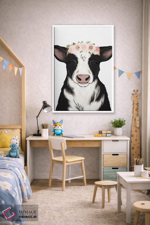 تابلو دکوراتیو گاو با تاج گل اثر کیتی برایانت - D1W