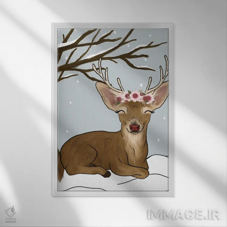 تابلو دکوراتیو گوزن کریسمس اثر کیتی برایانت - نمای قابدار سفید