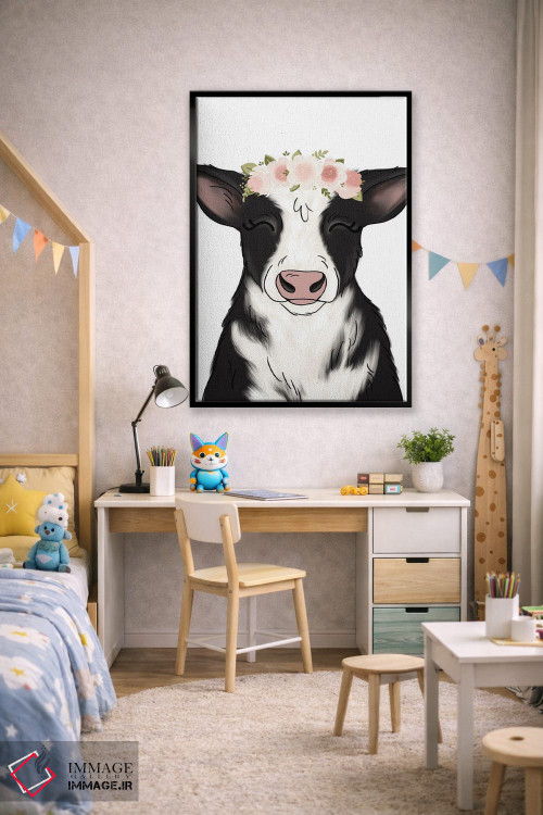 تابلو دکوراتیو گاو با تاج گل اثر کیتی برایانت - D2B