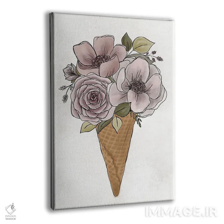 تابلو دکوراتیو بستنی قیفی گل دار اثر کیتی برایانت - نمای پرسپکتیو محصول