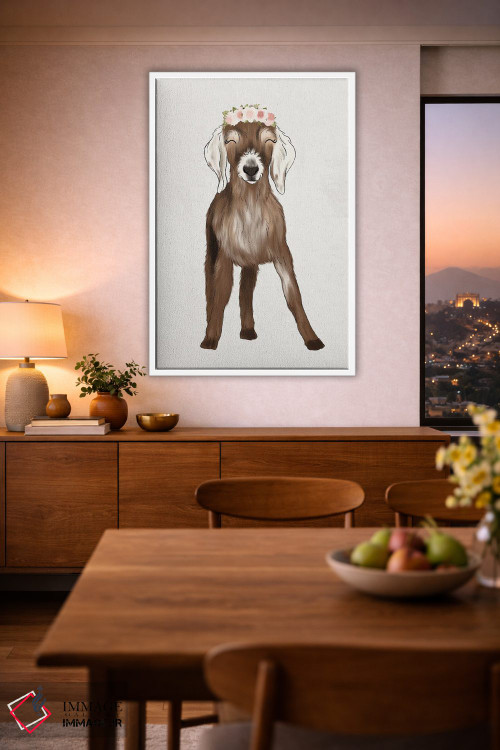 تابلو دکوراتیو بزغاله با تاج گل اثر کیتی برایانت - D2W