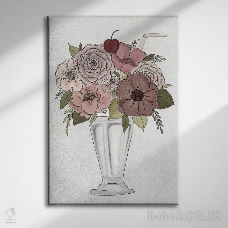 تابلو دکوراتیو میلک شیک گل دار اثر کیتی برایانت - نمای روبهرو روی دیوار