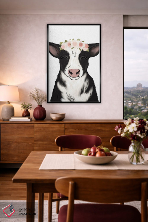 تابلو دکوراتیو گاو با تاج گل اثر کیتی برایانت - D6B