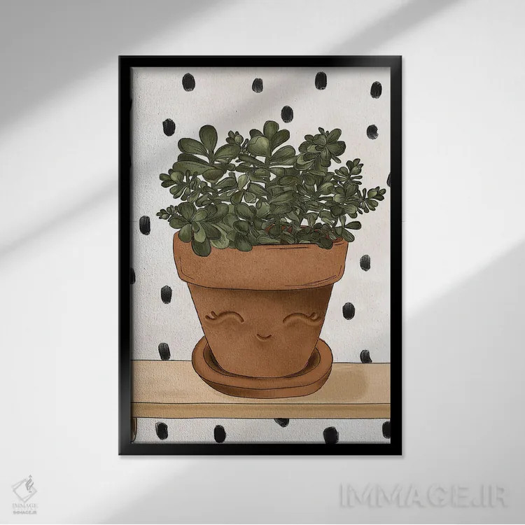تابلو دکوراتیو گیاه جید خوشحال اثر کیتی برایانت - نمای قابدار مشکی