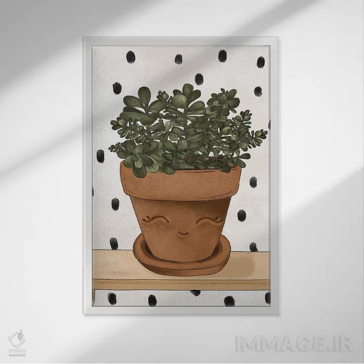 تابلو دکوراتیو گیاه جید خوشحال اثر کیتی برایانت - نمای قابدار سفید