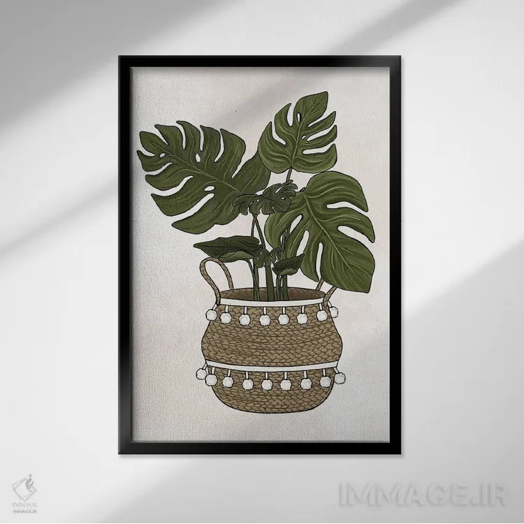 تابلو دکوراتیو گیاه مانسترا اثر کیتی برایانت - نمای قابدار مشکی