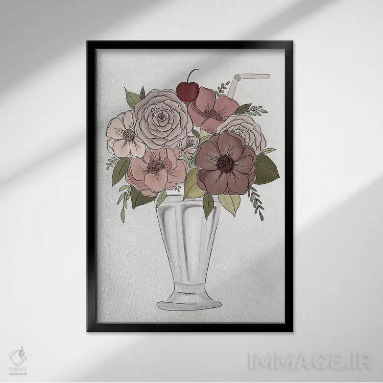 تابلو دکوراتیو میلک شیک گل دار اثر کیتی برایانت - نمای قابدار مشکی