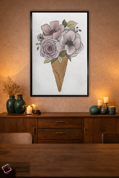 تابلو دکوراتیو بستنی قیفی گل دار اثر کیتی برایانت - D2B