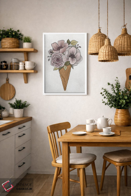 تابلو دکوراتیو بستنی قیفی گل دار اثر کیتی برایانت - D3W