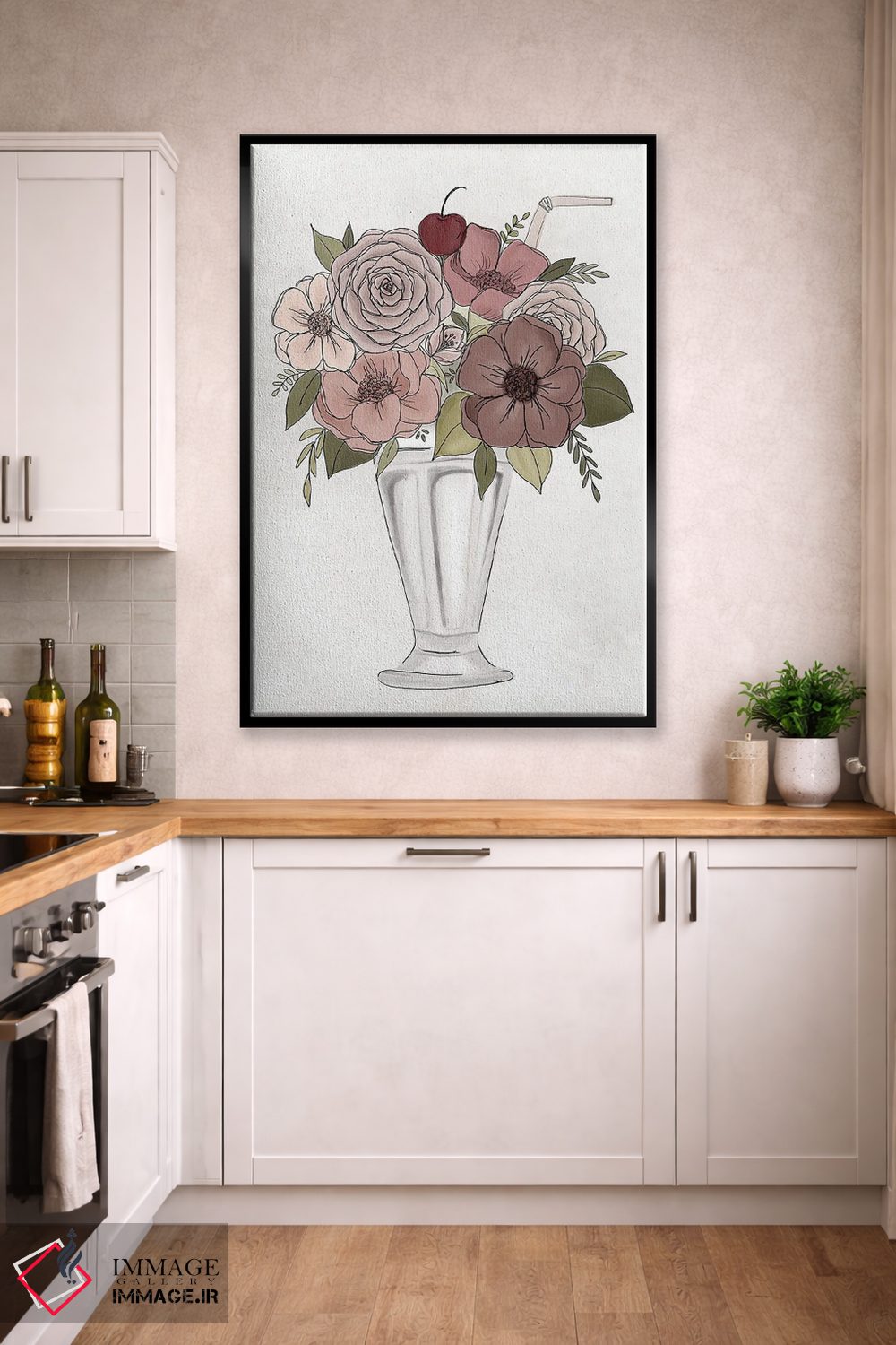 تابلو دکوراتیو میلک شیک گل دار اثر کیتی برایانت - D4B