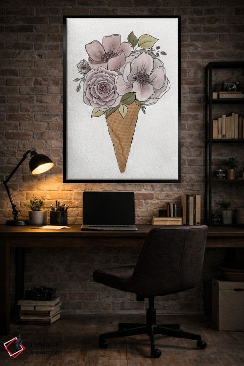 تابلو دکوراتیو بستنی قیفی گل دار اثر کیتی برایانت - D5B