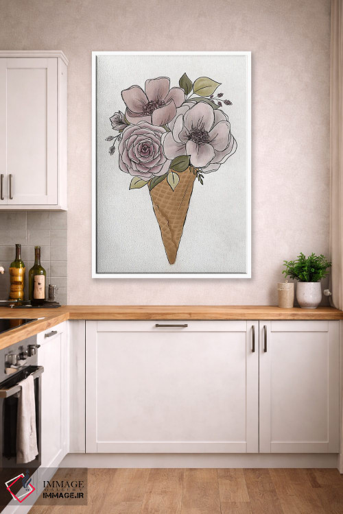 تابلو دکوراتیو بستنی قیفی گل دار اثر کیتی برایانت - D4W