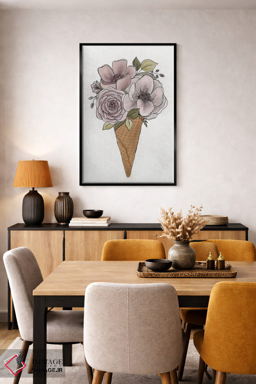 تابلو دکوراتیو بستنی قیفی گل دار اثر کیتی برایانت - D6B