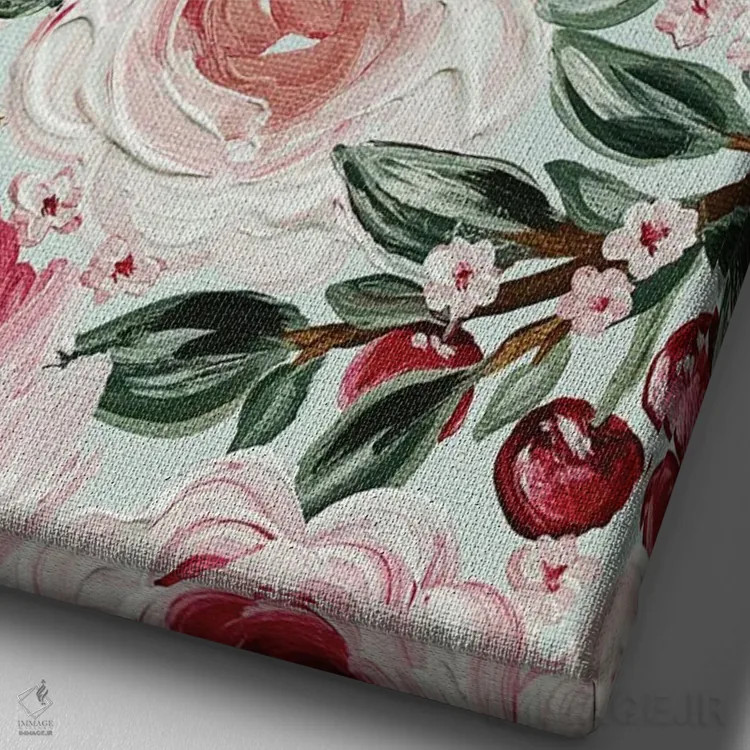 تابلو مدرن گل های گیلاس اثر کیتی برایانت - نمای نزدیک بافت بوم