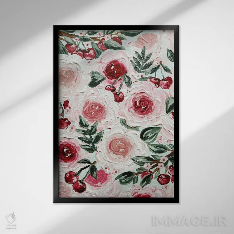 تابلو مدرن گل های گیلاس اثر کیتی برایانت - نمای قابدار مشکی