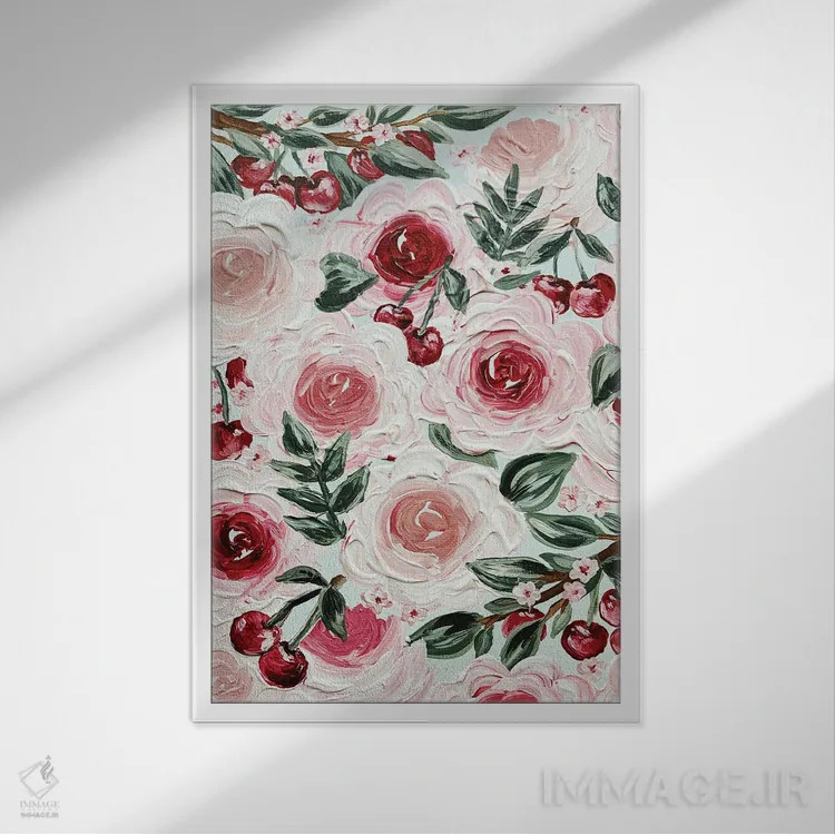 تابلو مدرن گل های گیلاس اثر کیتی برایانت - نمای قابدار سفید