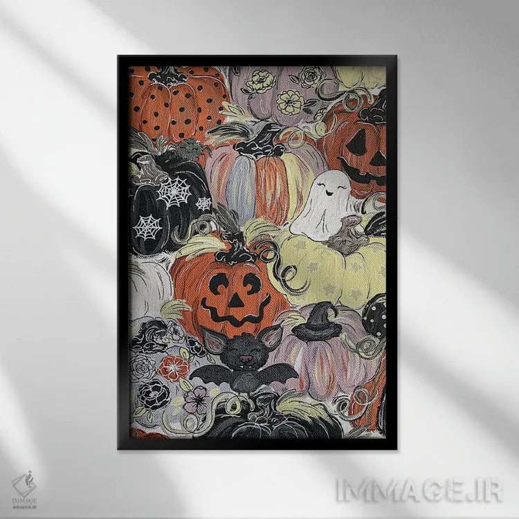 تابلو دکوراتیو کدوهای ترسناک با الگوی خاص اثر کیتی برایانت - نمای قابدار مشکی