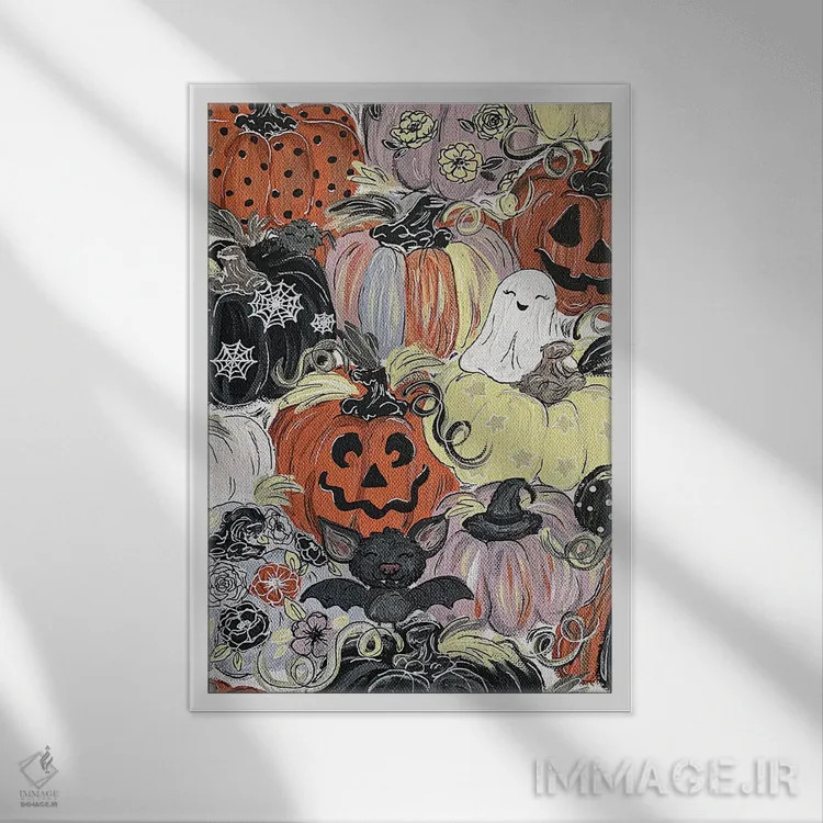 تابلو دکوراتیو کدوهای ترسناک با الگوی خاص اثر کیتی برایانت - نمای قابدار سفید