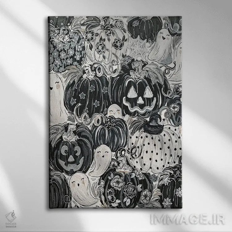 تابلو دکوراتیو کدوهای طرح دار شبح گونه اثر کیتی برایانت - نمای روبهرو روی دیوار