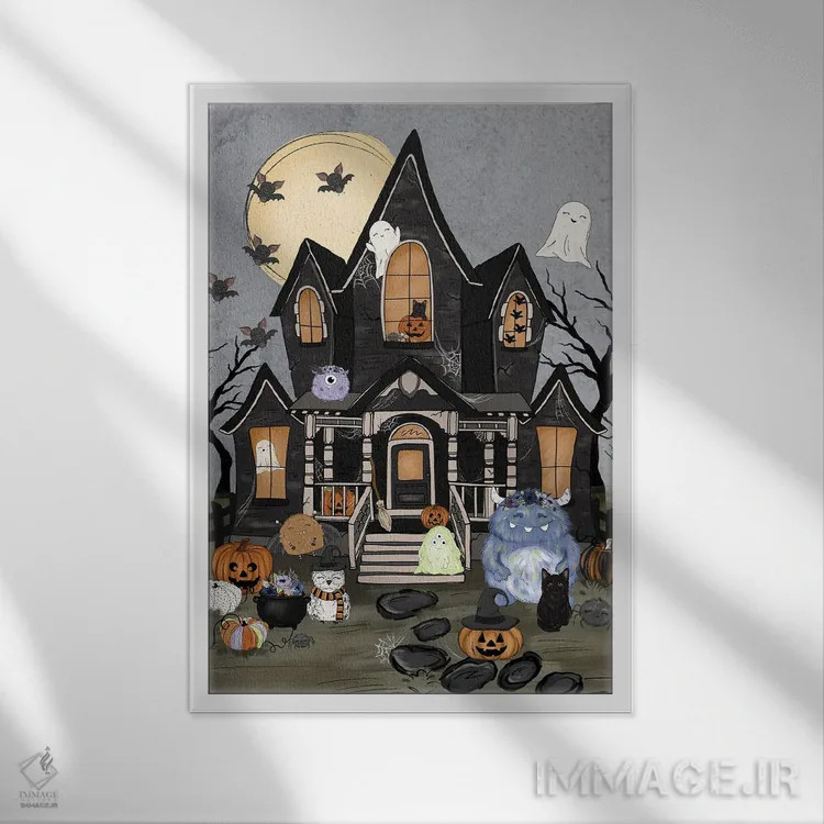 تابلو دکوراتیو دوستان خانه تسخیرشده اثر کیتی برایانت - نمای قابدار سفید