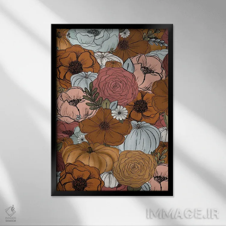 تابلو دکوراتیو گل های کدویی رترو اثر کیتی برایانت - نمای قابدار مشکی