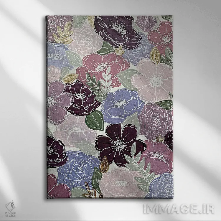 تابلو دکوراتیو گل های بنفش اثر کیتی برایانت - نمای روبهرو روی دیوار