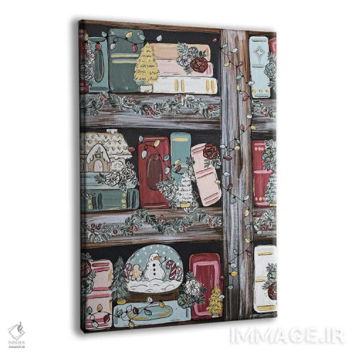 تابلو دکوراتیو قفسه کتاب کریسمسی اثر کیتی برایانت - نمای پرسپکتیو محصول