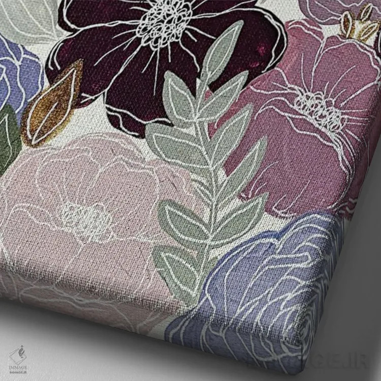 تابلو دکوراتیو گل های بنفش اثر کیتی برایانت - نمای نزدیک بافت بوم