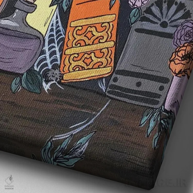 تابلو دکوراتیو قفسه کتاب ترسناک اثر کیتی برایانت - نمای نزدیک بافت بوم