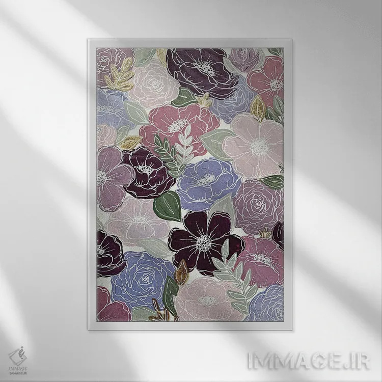 تابلو دکوراتیو گل های بنفش اثر کیتی برایانت - نمای قابدار سفید