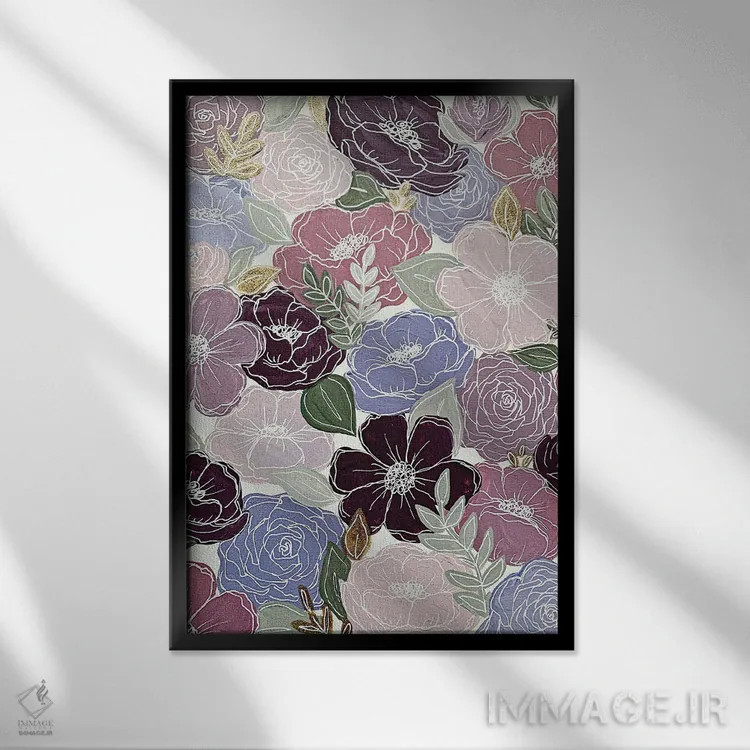 تابلو دکوراتیو گل های بنفش اثر کیتی برایانت - نمای قابدار مشکی