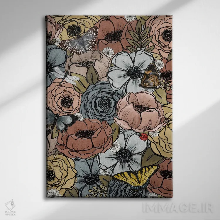 تابلو دکوراتیو کلاژ گل های باغ بهاری اثر کیتی برایانت - نمای روبهرو روی دیوار