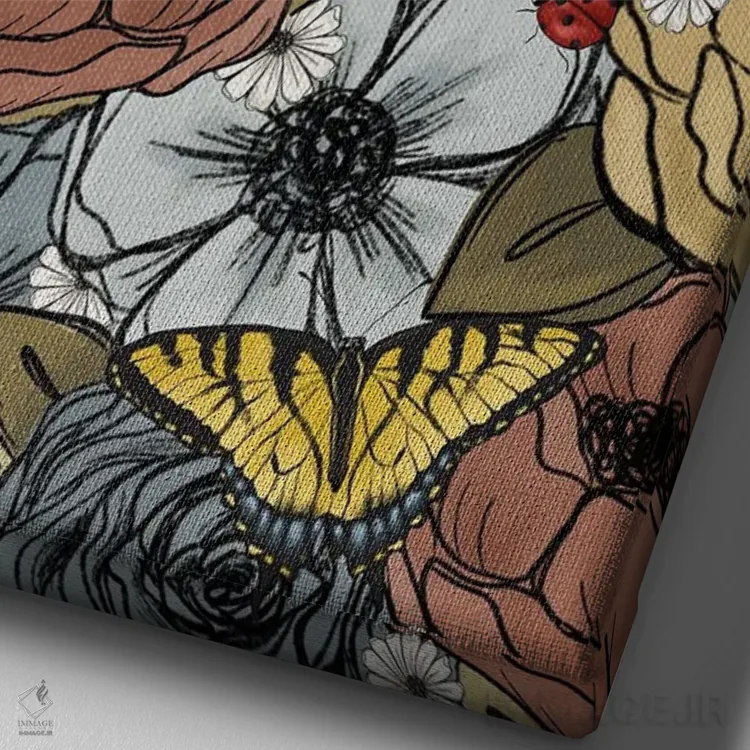 تابلو دکوراتیو کلاژ گل های باغ بهاری اثر کیتی برایانت - نمای نزدیک بافت بوم